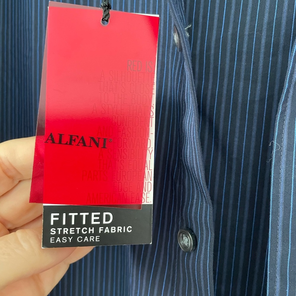 NWT Men’s Alfani Navy striped button down shirt size XL - Picture 3 of 8